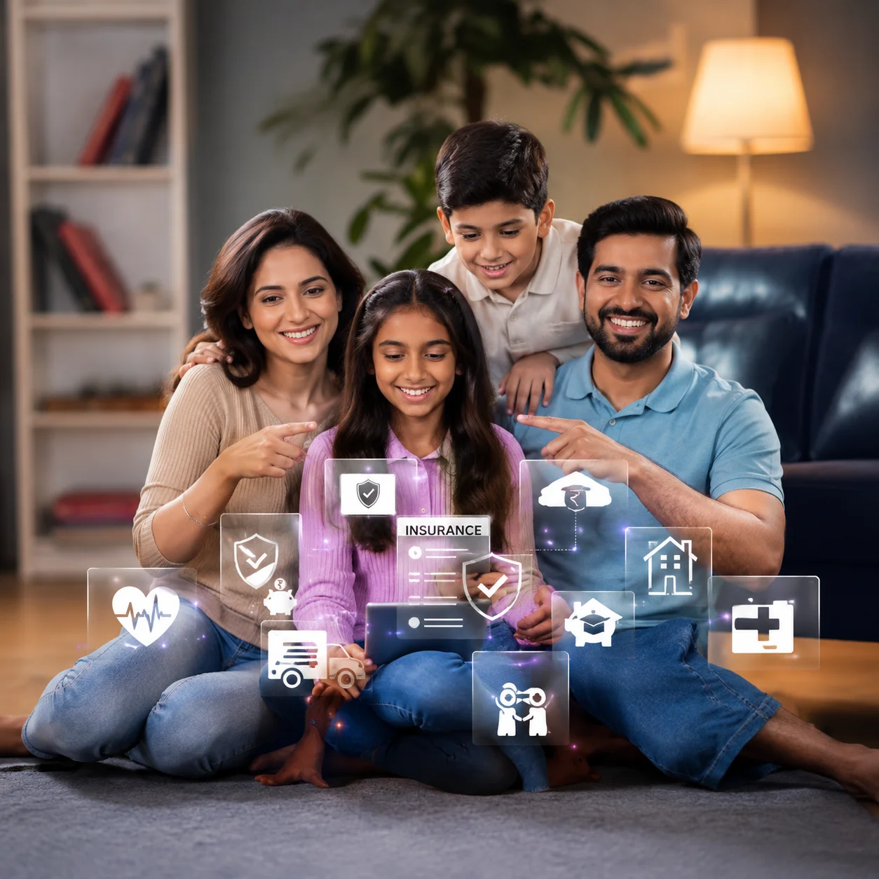 Happy Indian Family under protection